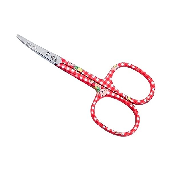 Alpen Baby Nail Scissors, Rounded Steel, AISI 420, Curved, 9.0 cm, Red Pattern