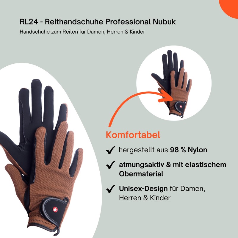 HKM by Reiterladen24 Professional Riding Gloves, Nubuck Imitation Leather, m