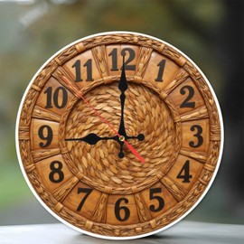 Lancholy Unique Rattan Wall Clock Home Decor Round Woven Clock 10-Inch Wooden Wall Clock, Silent Movement, Battery Operated (AA Batteries Not Included), Artistic Home Decor, Perfect for Home Accents