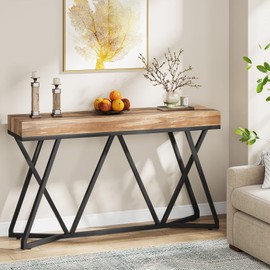 Tribesigns 55 Inches Console Table, Farmhouse Sofa Table Wood Entryway Table with Unique Metal Base, Behind The Couch Table Foyer Table, Industrial Accent Table for Hallway, Living Room, Entrance