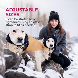 SSaYo Adjustable Dog Noise Cancelling Ear Muffs Noise Protection - No Flap Ear Wraps for Dogs - Snoods Dog Headband Ear Covers for Anxiety Relief, Thunderstorms, Fireworks & Grooming (Navy, Large)