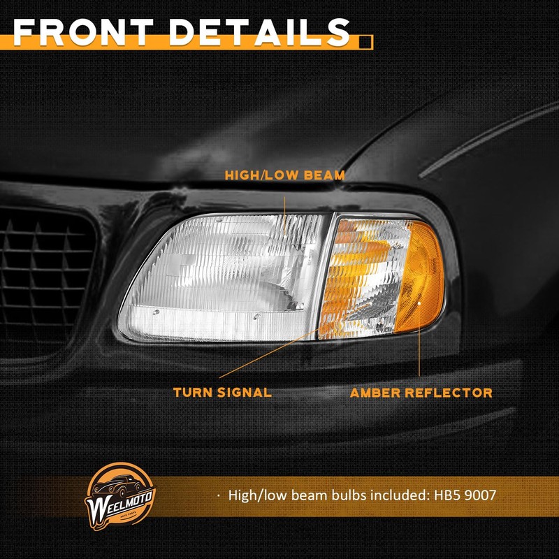 WEELMOTO Headlights Assembly for 1997-2003 F150 / 1997-2002 Ford Expedition