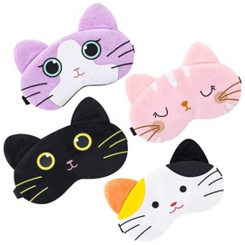 Guiqulai 4 Pcs Cute Eyemask for Sleeping, Kids Sleep Mask Cartoon Cat Sleeping Mask, Soft and Lightweight Travel Eye Covers, Funny Animal Blindfold for Women Kids