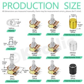 Keadic 16 Pcs Potentiometers 10K Ohm,Volume Control Potentiometer,6 Pins Split Shaft Rotary Linear Dual Taper Audio B Type Potentiometer with 16 pcs Aluminum Alloy knob for Your Audio Projects