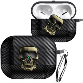 Fofvccv for AirPods Pro 2nd Gen 2022 Case with Rotatable Skull Metal Lock, Men Carbon Fiber Shockproof Protective Cover with Carabiner Compatible with MagSafe for AirPods Pro 2 Case, Skull Copper