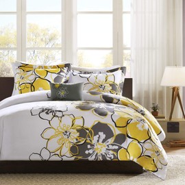 MI ZONE Allison Duvet Floral Design, All Season Comforter Cover Teen Bedding, Girls Bedroom Décor,Full/Queen, Yellow 4 Piece