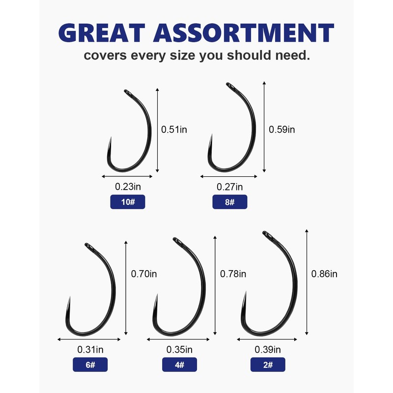 UCEC 190PCS Barbless Fishing Hooks, Carp Hooks Circle Curve Shank