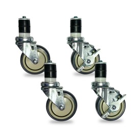 HZEEMFG 4” inches Heavy Duty Casters for Work Table, Workbench, Cart, Expanding Stem Caster Set of 4 Fit Both 1-1/2" and 1-5/8" Leg Tube Adapters for Kitchen Prep Tables, 2 Brake and 2 Swivel