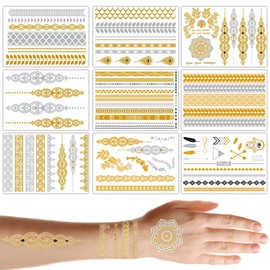 80+ Patterns Gold Festival Tattoos, Metallic Tattoo, Waterproof, Temporary Tattoos Adult Long-Lasting, Arm Tattoo, Festival Accessories Gadget