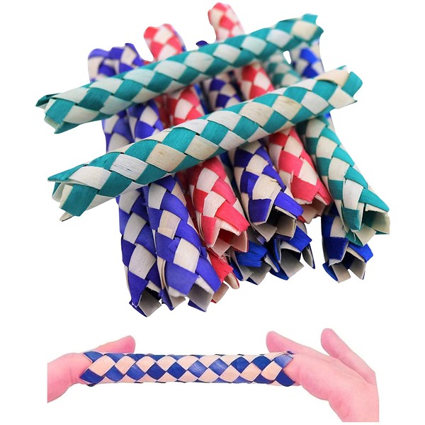 Zugar Land Cool Colorful Classic Bamboo Chinese Finger Traps (5") for Kids and Adults. (Light - Multi Color (24 Pack))