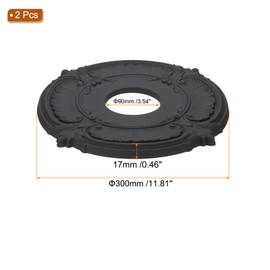 PATIKIL Ceiling Medallion, 2 Pcs 12" OD x 4" ID PU Decorative Ceiling Light Medallion Chandelier Medallion Classical Ceiling Light Cover Plate for Ceiling Light Fixtures Fans, Black