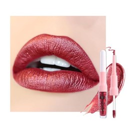 Kaely Labial Y Delineador De Labios 2 En 1 Rojo Oscuro Metálico, Labiales Líquidos Metálicos Brillantes Para Mujer, Brillo Labial Con Glitter, Larga Duración, Resistente Al Agua, A Prueba De Manchas(2