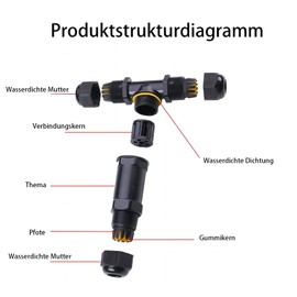 SZFUDIGO Cable Connector Waterproof 6 Pin, T-shaped 3-Way Waterproof Cable Connector, Suitable for Cables with 4-14 mm Diameter, Cable Connector Waterproof, 1 Piece (Black, M685-T-3PX2(6P))