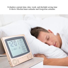 Tbest Azan Clock, Digital Azan Table Clock, Digital Automatic Islamic Muslim Prayer Azan Alarm Clock, Table Desk Clock, Gold