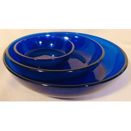 Plain & Simple Pattern - Multi Size Bowls - Set of 3 - Small Medium Large - Mosser Glass - USA (Cobalt Blue)