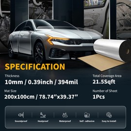X AUTOHAUX 394mil 10mm 21.5sqft Sound Deadening Mat Aluminum Heat Shield Material Self Adhesive for Hood Boat Engine Cover 78.74"x39.37" Silver Tone