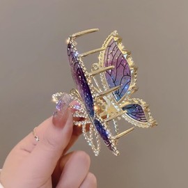 Butterfly Hair Clip for Women - Metal Hair Claw Clip Purple Butterfly Strong Hold Hair Jaw Clips Glitter Rhinestones Hair Accessory for Women Exquisite Clips for Thick and Thin(G)