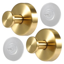 Picowe Suction Cup Hooks Stainless Steel Wreath Hanger Shower Wall Storage Hook Organizer for Hanging Tower Clothes Bags Keys Hats Decorations Wreath (Golden, 2)