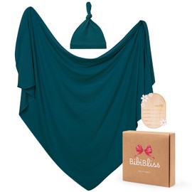 Stretchy Swaddle Blanket for Newborns with Hat & Hello World Card–Soft Baby Swaddles 0-3 Months,47"x 47"Supersoft Swaddle Blanket,Receiving Blanket for Boys & Girls (Emerald)