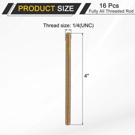 sourcing map 16 Pack Fully All Threaded Rod 1/4" Thread, 4" Length, Thread Screw Threaded Rod Screw Sofa Foot Screw Bolt for Chair Furniture Mounting Assembly Fastening