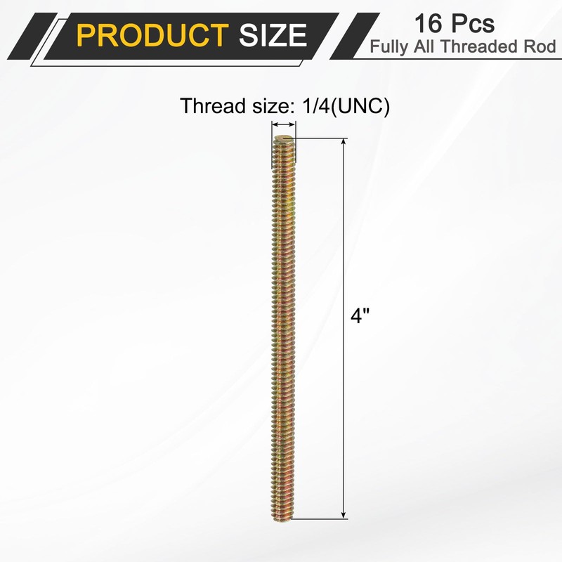 sourcing map 16 Pack Fully All Threaded Rod 1/4" Thread,