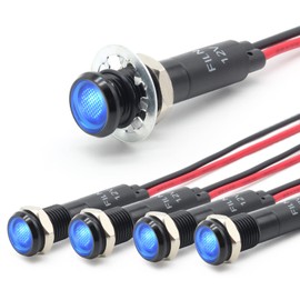 FILN 5pcs 8 mm 12-24V LED Waterproof Display Black Anodised Alarm Lamp, Blue Signal Lamp for Automobile, Yachts and Other Industrial Devices