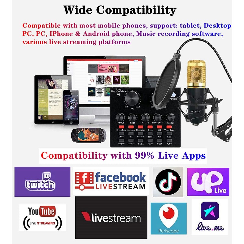 Podcast Equipment Bundle, BM-800 Recording Studio Package with Voice Changer,