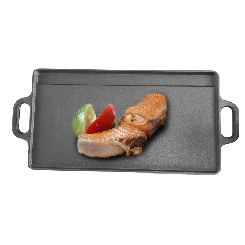 Bene Casa Reversible Cast-Iron Griddle | 20"x9"x1.5" Double Burner Pan