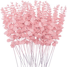 FEQO 36 Pcs Pink Eucalyptus Stems Artificial Leaves Faux Eucalyptus Stems Branches 15 inch for Wedding Bouquet Home Deco