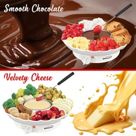 Brentwood TS-604W Electric Fondue Pot Set with 3 Section Tray and 4 Dipping Forks for Chocolate, Cheese, and more, White