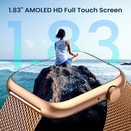 Smartwatch Uhr Armbanduhr Fitnessuhr Uhren: Goldene Smartwatch Damen Wasserdicht Blutdruck Sportuhr Telefonfunktion Herzfrequenz Schrittzähler 1,83" Touchscreen Metallarmband Damenuhr fuer Android iOS