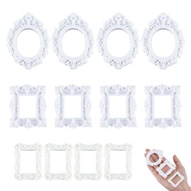 NBEADS 12 Pcs 3 Styles Vintage Plastic Picture Frame, White Mini Photo Frame Antique Mini Plastic Jewelry Display for Photo Decor Accessories