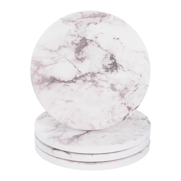 sourcing map 4Pcs Absorbent Coasters Taupe Marble Gilding Pattern Round