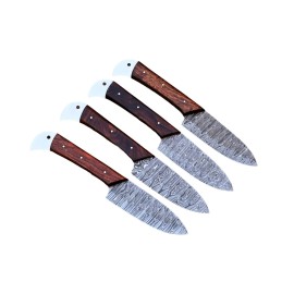 Damascus M Custom Made Damascus Chef Steak Knife SET -Hand Forged Damascus Steel 1800