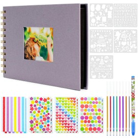 DIY Photo Album, 60 Pages Black Blank Scrapbook, 21.5 x 15 cm Photo Albums, Sticking Scrapbook Album, DIY Photo Album for Baby and Valentine's Day, Birthday Gift (Purple)