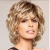 Short Layered Blonde Wig with Side Bangs, Wavy Synthetic Hair,