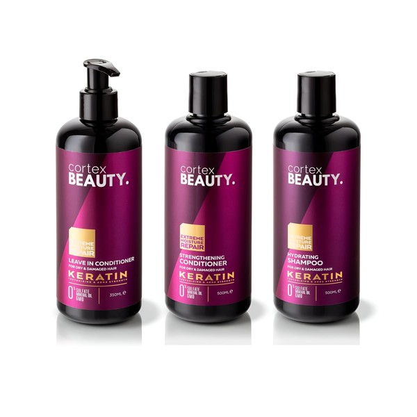 Cortex Beauty | Keratin Hydrating Shampoo, Strengthening Conditioner, and Leave