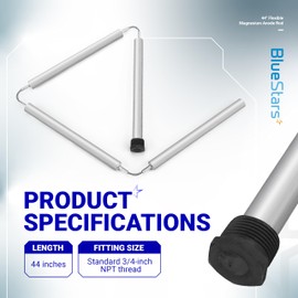 BlueStars 44” Water Heater Magnesium Anode Rod with 3/4" NPT Thread - Anode Replacement Kit for A.O. Smith Rheem Reliance Richmond Kenmore State GE - Including 1-1/16" Hex Socket Tool & Teflon Tape