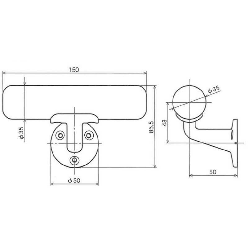 WAKI HIT114 Mini Handrail, 1.2 x 5.9 inches (30 x