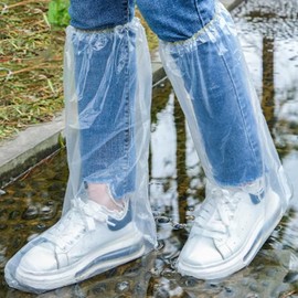 Nenluny 10 Pairs Disposable Shoe Covers 20inch Tall Long Waterproof Shoes Cover Overshoe Boot Covers Women Men Rain Shoes Cover for Home and Outdoor (Transparent)
