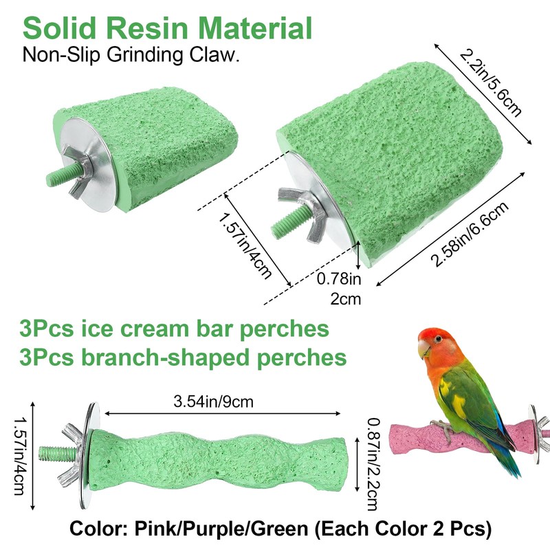 6PCS Bird Beak Grinding Stone Perch – Anti-Slip Resin Perch