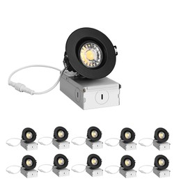 ZYC Black Recessed Gimbal Light - 10 Pack 3 Inch Recessed LED Lights,Canless LED Recessed Light 3 Inch, 8 W 850LM Dimmable 5 CCT(2700K-5000K) Selectable with Junction Box,ETL Listed,10 Pack-3IN-BK