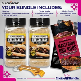 Blackstone Cheesesteak Seasoning – Gourmet Griddle Premium Barbecue Rub 2 Pk (14.6 oz) + BBQ Masters & Opener (4 Items)!