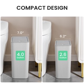 Cesun Bathroom Trash Can with Lid, Small Garbage Can with Press Top Lid, Plastic Wastebasket with Pop-up Lid for Toilet, Office, Bedroom, Living Room, Grey, 2.6 Gallon + 4.0 Gallon