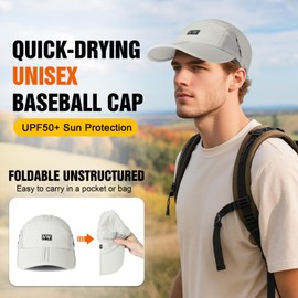 AYPOW Quick-Drying Baseball Cap Men Women Lightweight Breathable Baseball Cap with Foldable Peak, Adjustable Soft Summer Hat Baseball Cap Running Hat for Outdoor Sports Running Tennis Golf, light grey