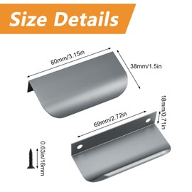 MOROBOR Finger Edge Pull, 8pcs Concealed Handle Modern Style Drawer Handle, Aluminum Alloy Invisible Handle Wardrobe Handle for Cabinet Hardware Drawer, 80mm/Matte Gray