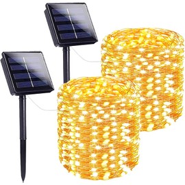 2-Pack Solar Christmas Lights Outdoor, Extra-Long 200LED Solar String Lights Outdoor Waterproof, Solar Twinkle Lights Copper Wire 8 Modes Solar Fairy Lights for Xmas Tree Party Wedding (Warm White)