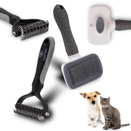 FinoPet Set of 2 undercoat brushes for dogs and cats, effective dog brush for undercoat, ideal for long hair, grooming and claw care, dematting comb for dogs and cats, hair brush cat