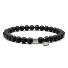 Nato Cuff - 925 Sterling Silver Bracelet - Onyx Beads Semi-Precious Stones - Men's and Women's Jewellery Handmade in France, Sterling Silver, Onyx