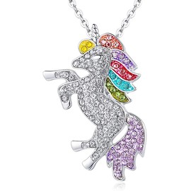 ALoveSoul Silver Rainbow Unicorn Pendant Necklace Fashion Necklace Gift for Women (Silver)